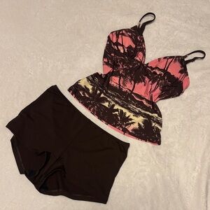 Malibu Brown and Pink y2k Tropical Tankini